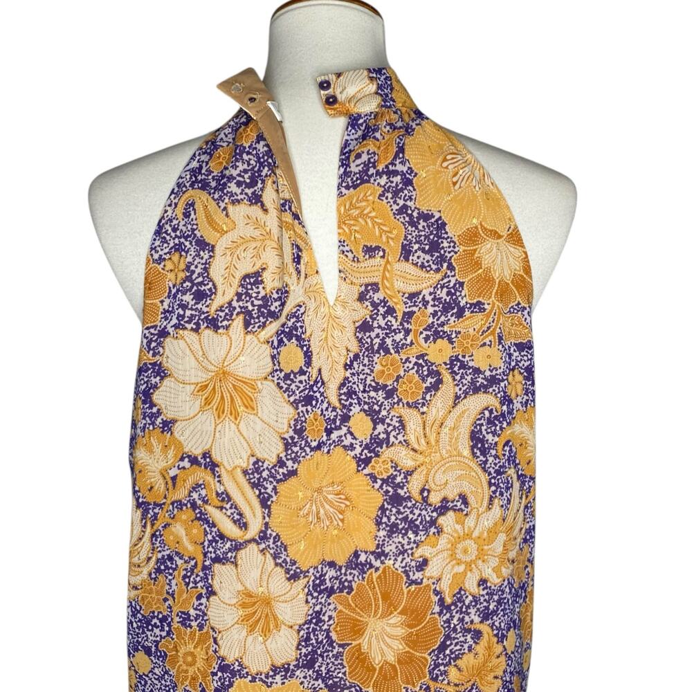 cupcakes & cashmere Floral Halter Top Large Gold Metallic Purple Size Large Boho - Picture 11 of 15